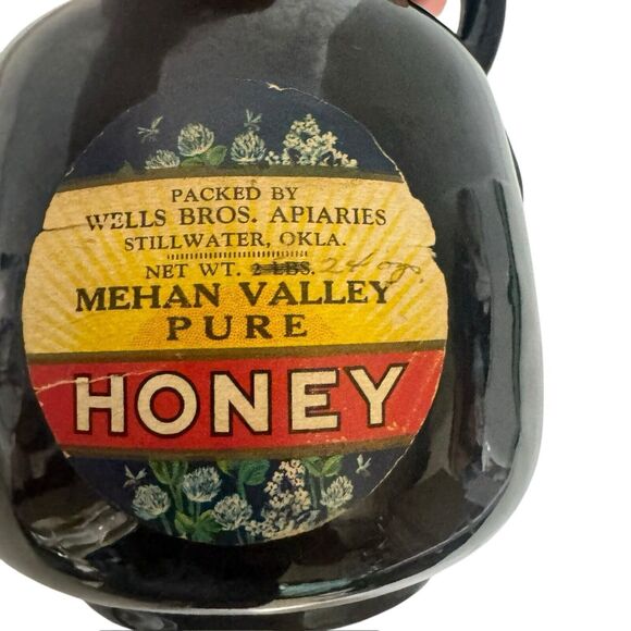 Frankoma Pottery Honey Jar Jug ~ #833 Black Pitcher Design~ W/ Original Sticker - Picture 8 of 10